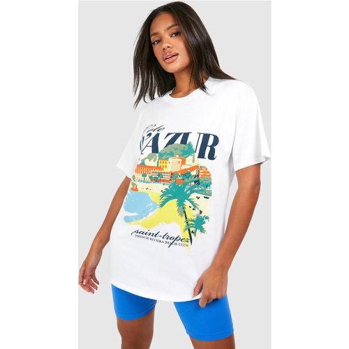 Camiseta Oversize De Algodón Con Estampado De Costa Azul - boohoo - Modalova
