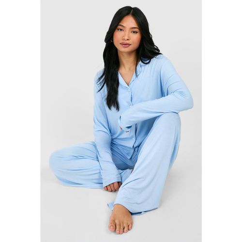 Petite Long Sleeve Pyjama Set, Azul - boohoo - Modalova