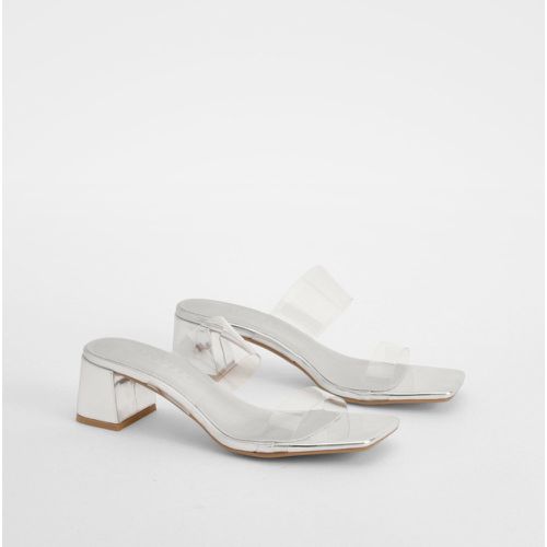 Sandali Mules con fascette trasparenti e tacco basso a blocco - boohoo - Modalova