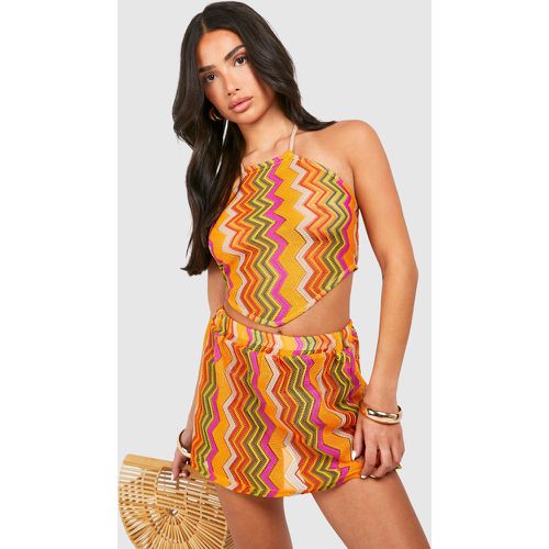 Top da mare Petite a zig zag con laccetti - boohoo - Modalova