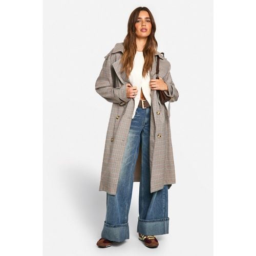 Cappotto Trench a quadri, Brown - boohoo - Modalova