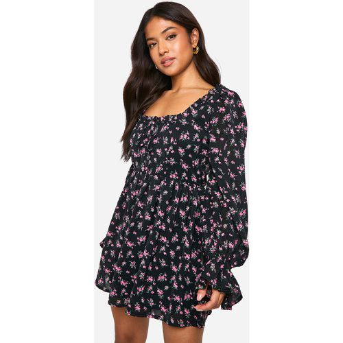 Vestido Petite Skater De Flores Con Mangas Bombachas - boohoo - Modalova