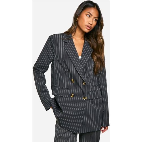 Blazer sartoriale a doppiopetto oversize a righe verticali tono su tono - boohoo - Modalova