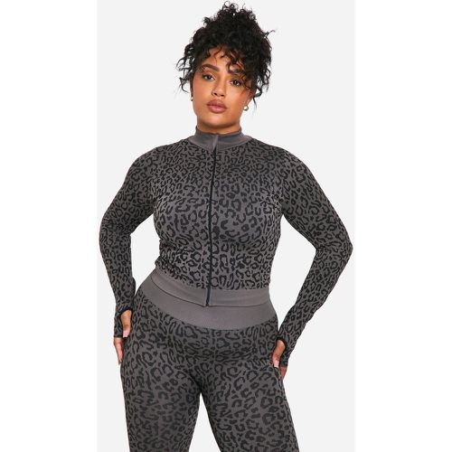 Giacca Plus Size con stampa leopardata, zip senza cuciture - boohoo - Modalova