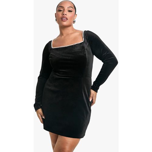 Vestito Skater Plus Size con scollo quadrato e perle - boohoo - Modalova