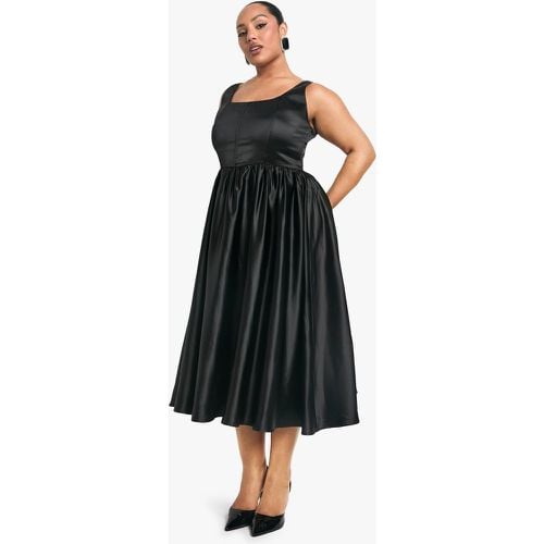 Miniabito Skater Plus Size in raso con corsetto - boohoo - Modalova