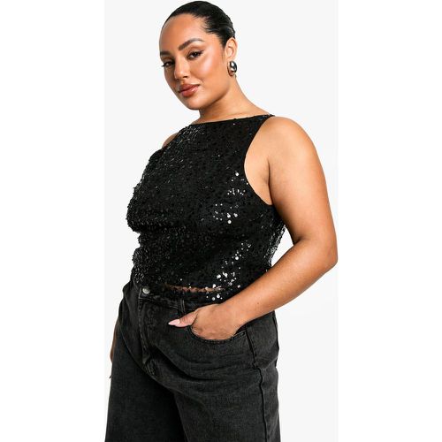 Canotta Plus Size con paillettes, perline e scollo a vogatore - boohoo - Modalova