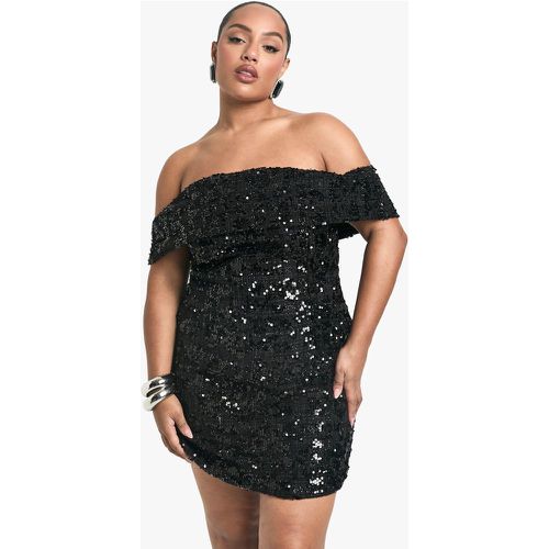 Vestito a trapezio Plus Size in bouclé con spalle scoperte - boohoo - Modalova