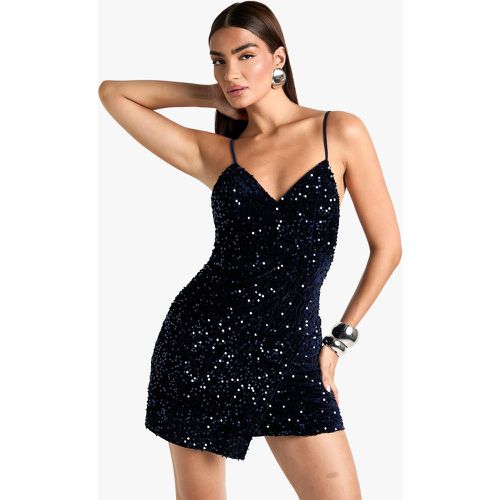 Vestido Lencero Mini De Terciopelo Y Lentejuelas - boohoo - Modalova