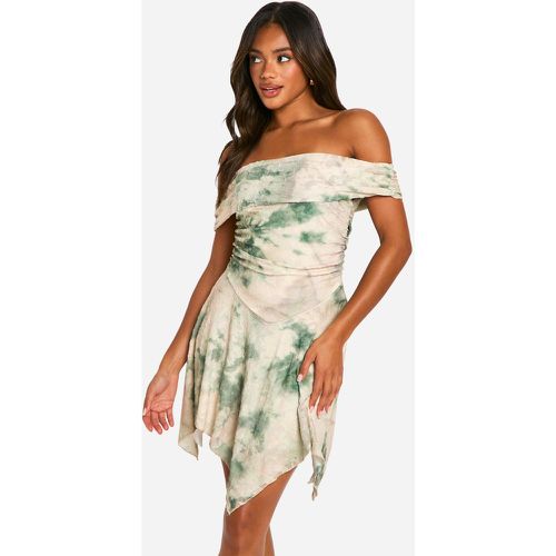 Vestido De Jacquard Con Escote Bardot Y Estampado De Flores Estilo Pañuelo - boohoo - Modalova