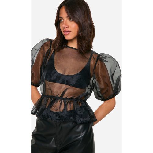 Top in organza con laccetti sul retro e maniche a sbuffo - boohoo - Modalova