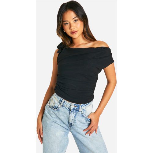 Top in rete drappeggiato davanti con laccetti sulle spalle - boohoo - Modalova