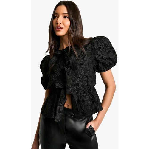 Top Holgado Texturizado De Jacquard Con Estampado De Flores Y Mangas Abullonadas - boohoo - Modalova