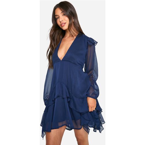 Vestido Holgado De Chifón Fruncido Con Volante - boohoo - Modalova