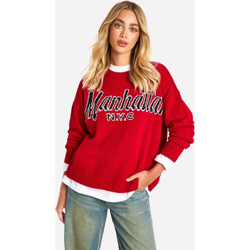 Jersey Oversize De Punto Con Bordado Manhattan Y Cuello De Caja - boohoo - Modalova