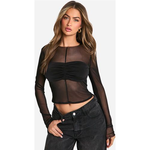 Top De Malla Y Manga Larga Con Nudo - boohoo - Modalova