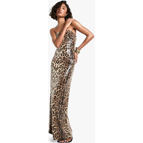 Vestido Tall Maxi Palabra De Honor De Lentejuelas Con Estampado De Leopardo - boohoo - Modalova