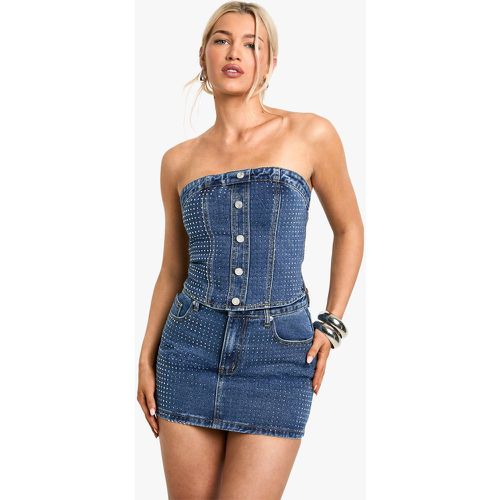 Top a corsetto con strass, Grigio - boohoo - Modalova