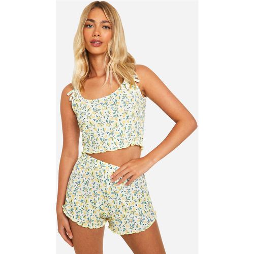 Pijama De Pantalón Corto Y Camiseta Sin Mangas Con Estampado De Limones - boohoo - Modalova