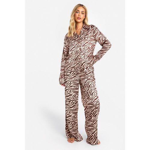 Pijama Largo De Raso Con Estampado De Cebra - boohoo - Modalova