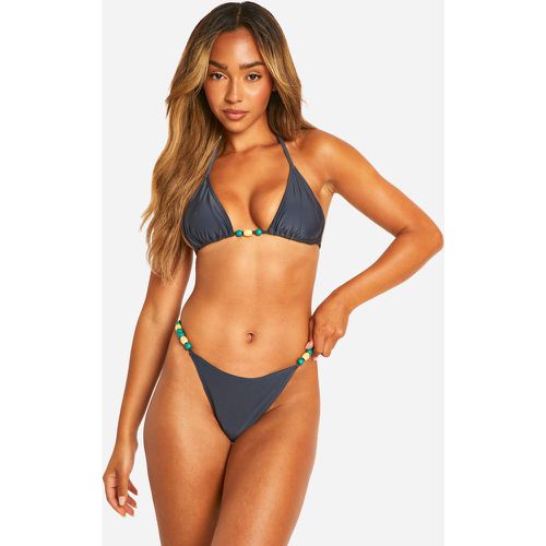 Top bikini a triangolo con perline - boohoo - Modalova