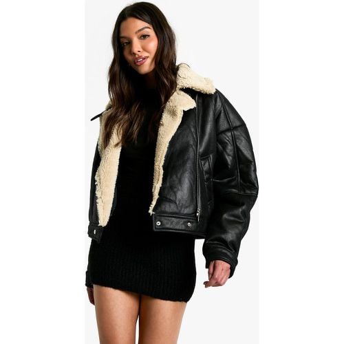 Chaqueta De Aviador Con Forro De Borreguito - boohoo - Modalova