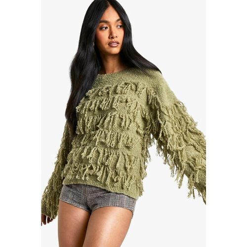 Maglione in maglia in bouclé con frange - boohoo - Modalova