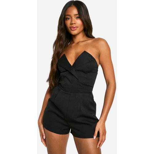 Tailored Bandeau Playsuit, Negro - boohoo - Modalova