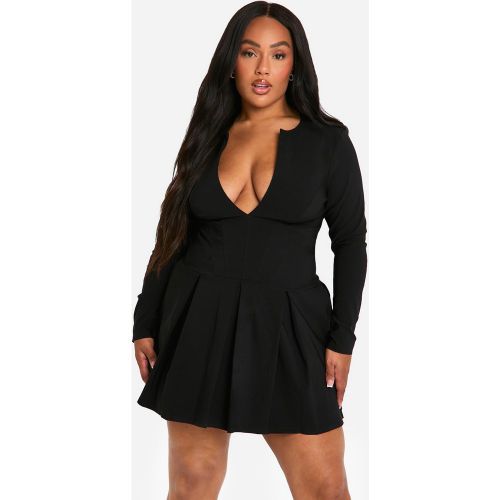 Vestido Plus De Manga Larga Estilo Corsé Escotado Plisado - boohoo - Modalova