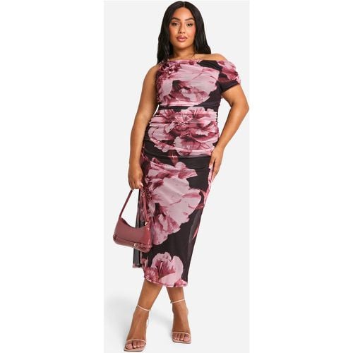 Vestito midi Plus Size monospalla in rete con stampa a fiori - boohoo - Modalova