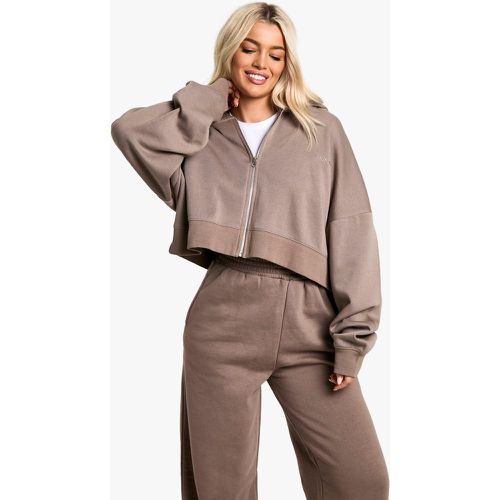 Felpa corta squadrata con ricami Dsgn Studio, zip e cappuccio - boohoo - Modalova