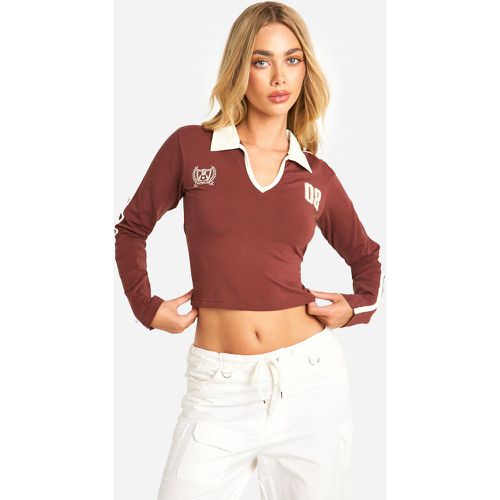 Top in jersey a maniche lunghe con colletto - boohoo - Modalova