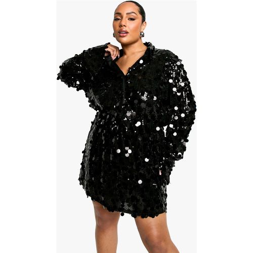 Miniabito Plus Size con paillettes, scollo profondo e colletto - boohoo - Modalova