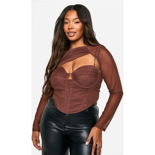 Top a corsetto Plus Size in rete con scollo asimmetrico - boohoo - Modalova