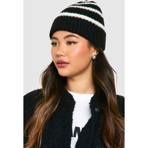 Gorro Grueso De Rayas, Negro - boohoo - Modalova