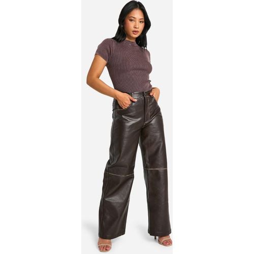 Pantalón Petite Ancho De Cuero Sintético Con Lavado Vintage - boohoo - Modalova