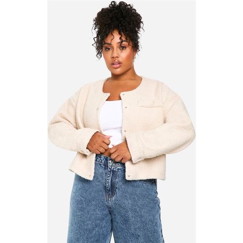 Giacca Bomber Plus Size in lana senza colletto - boohoo - Modalova