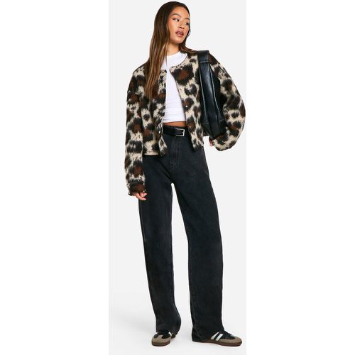 Chaqueta Bomber Tall Efecto Lana Con Estampado De Leopardo - boohoo - Modalova