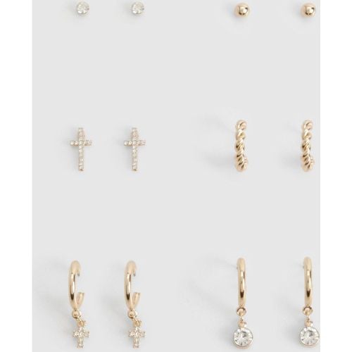 Pack De 6 Pares De Pendientes Con Cruz E Incrustaciones - boohoo - Modalova