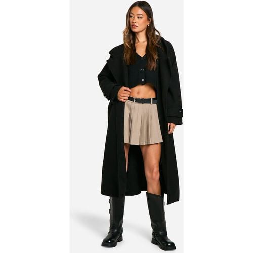 Cappotto Trench Petite lungo oversize effetto lana con cintura - boohoo - Modalova