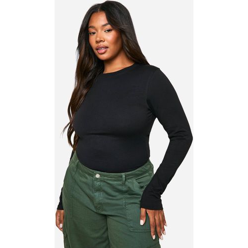 Body a girocollo Plus Size in cotone a maniche lunghe - boohoo - Modalova