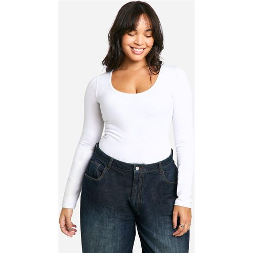 Body Plus Size a maniche lunghe in cotone con scollo rotondo - boohoo - Modalova