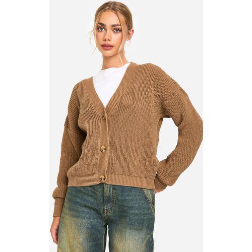 Chunky Knit Cropped Cardigan, Beige - boohoo - Modalova