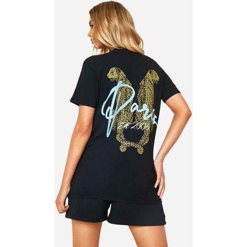T-shirt oversize leopardata con slogan Paris - boohoo - Modalova