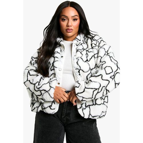 Chaqueta Plus Recta De Borreguito Sintético Con Estampado Abstracto - boohoo - Modalova