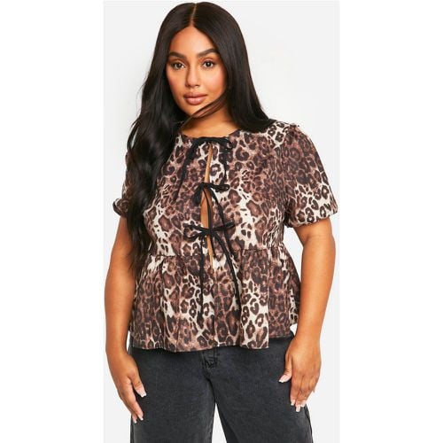 Top Plus Holgado De Leopardo Con Atadura Frontal - boohoo - Modalova