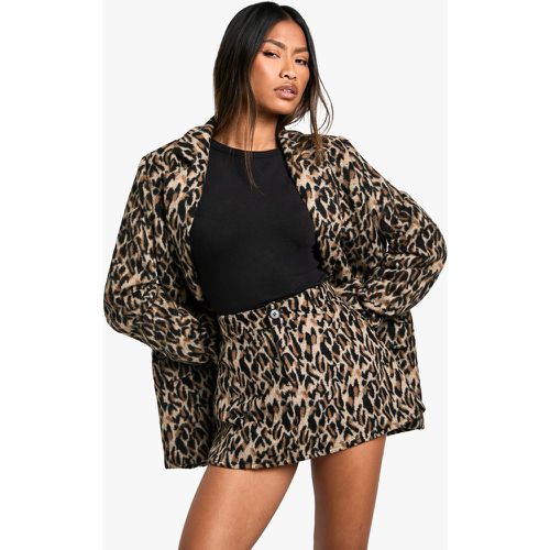 Minifalda Efecto Lana Con Estampado De Leopardo - boohoo - Modalova