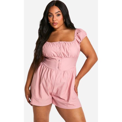 Tutina Plus Size Milkmaid in tessuto Stretch con maniche a sbuffo - boohoo - Modalova