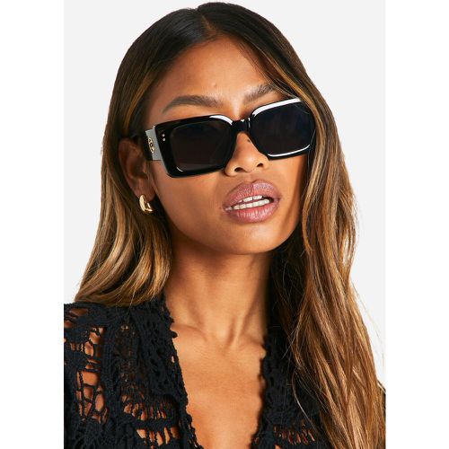 Gold Detail Square Sunglasses, Nero - boohoo - Modalova