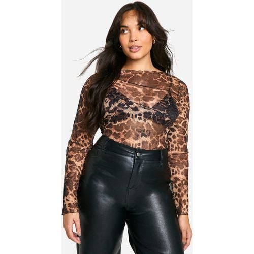 Top Plus De Malla Con Detalle De Costuras Y Estampado De Leopardo - boohoo - Modalova